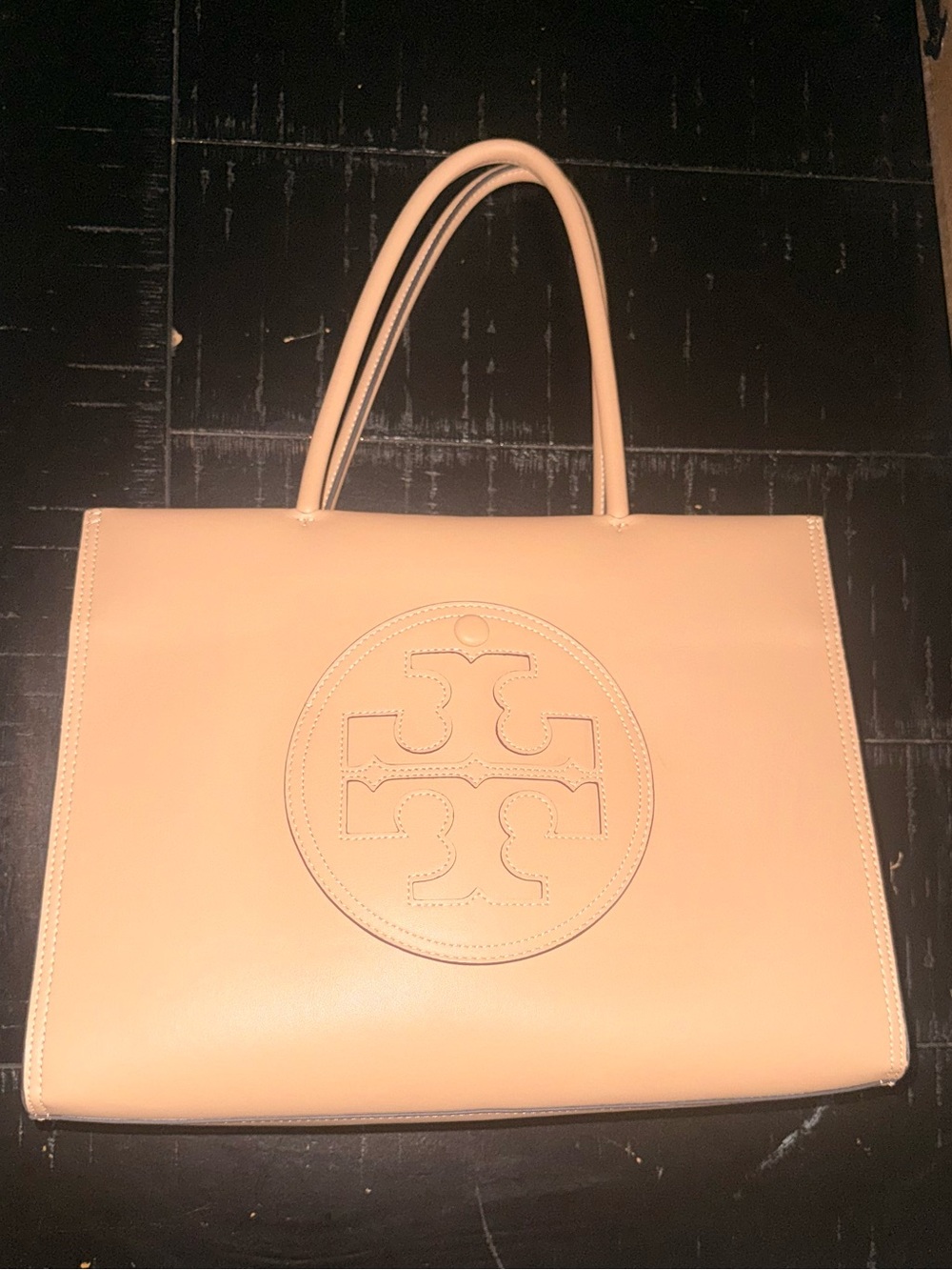 Tory Burch Leather Logo Tote in Light Natural / Tan